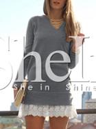 Shein Grey Contrast Lace Embroidered Flounce Dress