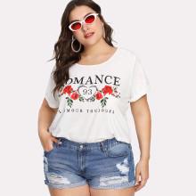 Shein Plus Letter & Florals Print Tee