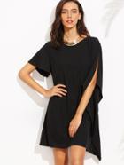 Shein Black Round Neck Split Sleeve Asymmetrical Dress