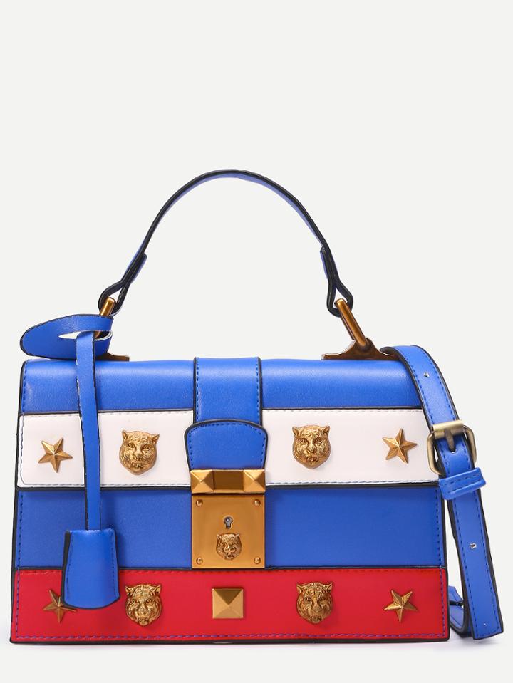 Shein Blue Animal Head Studded Satchel Bag