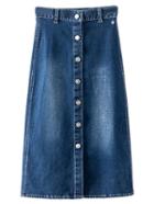 Shein Blue Knee Length Buttons Front Denim Skirt
