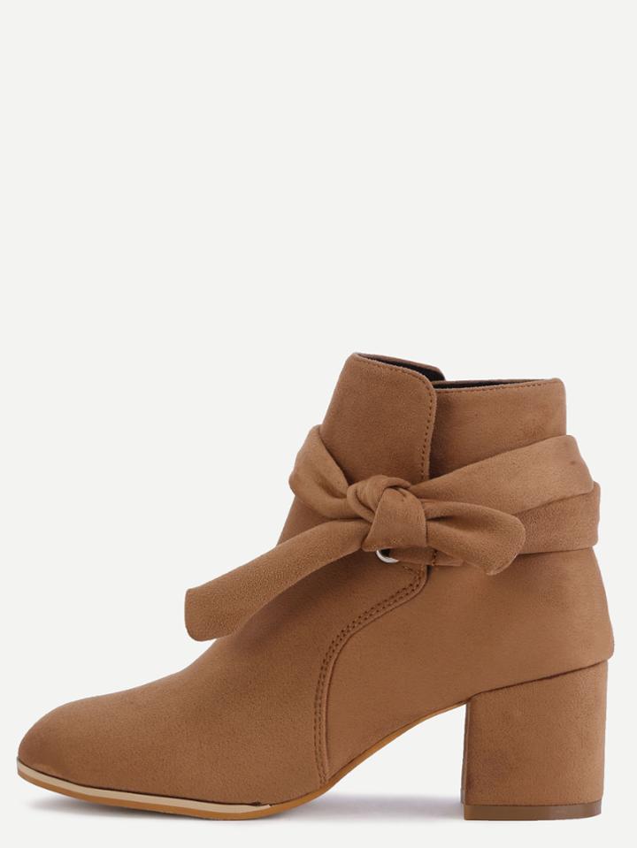 Shein Brown Faux Suede Bind Bowknot Chunky Boots