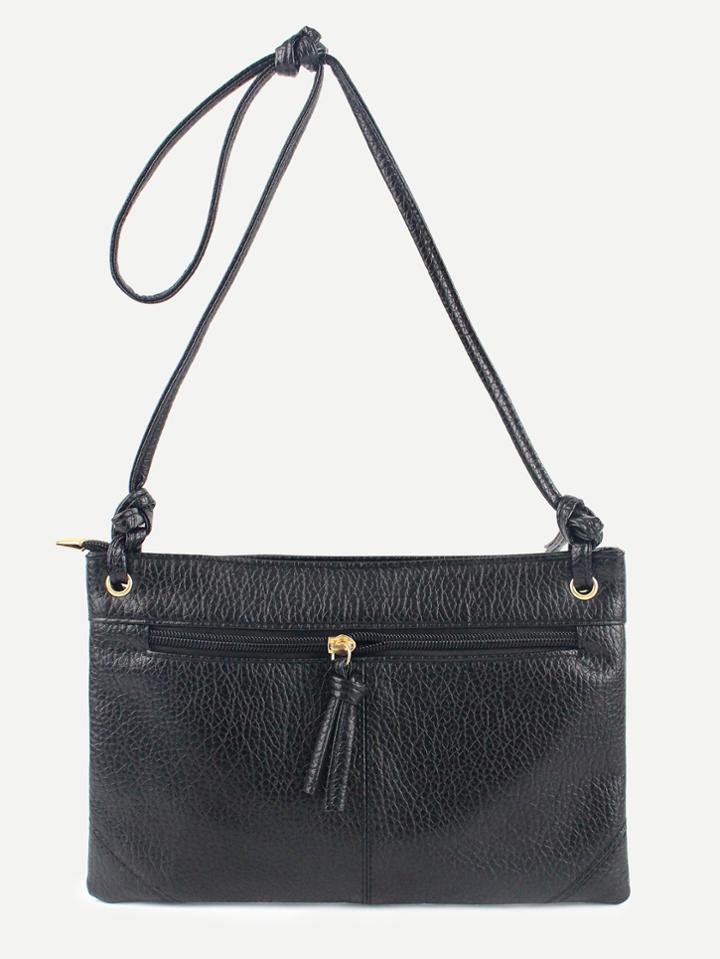 Shein Black Zip Front Pebbled Clutch Bag With Strap
