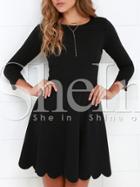 Shein Black Round Neck Minimalist Simple Ruffle Designs Drop Waist Dress