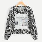 Shein Letter And Leopard Print Tee