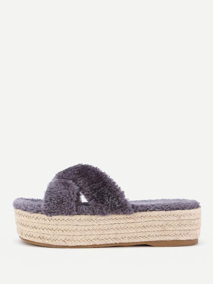 Shein Faux Fur Criss Cross Flatform Flats