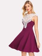 Shein Contrast Guipure Lace Skater Dress