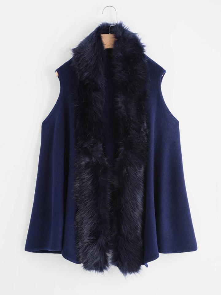 Shein Faux Fur Trim Knit Vest Coat