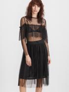 Shein Black Polka Dot Embroidered Mesh Ruffle Top