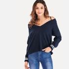 Shein Cold Shoulder Varsity Sleeve Sweater