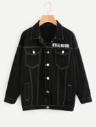 Shein Printed Denim Jacket With Contrast Stitching