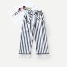 Shein Toddler Girls Fringe Hem Striped Pants