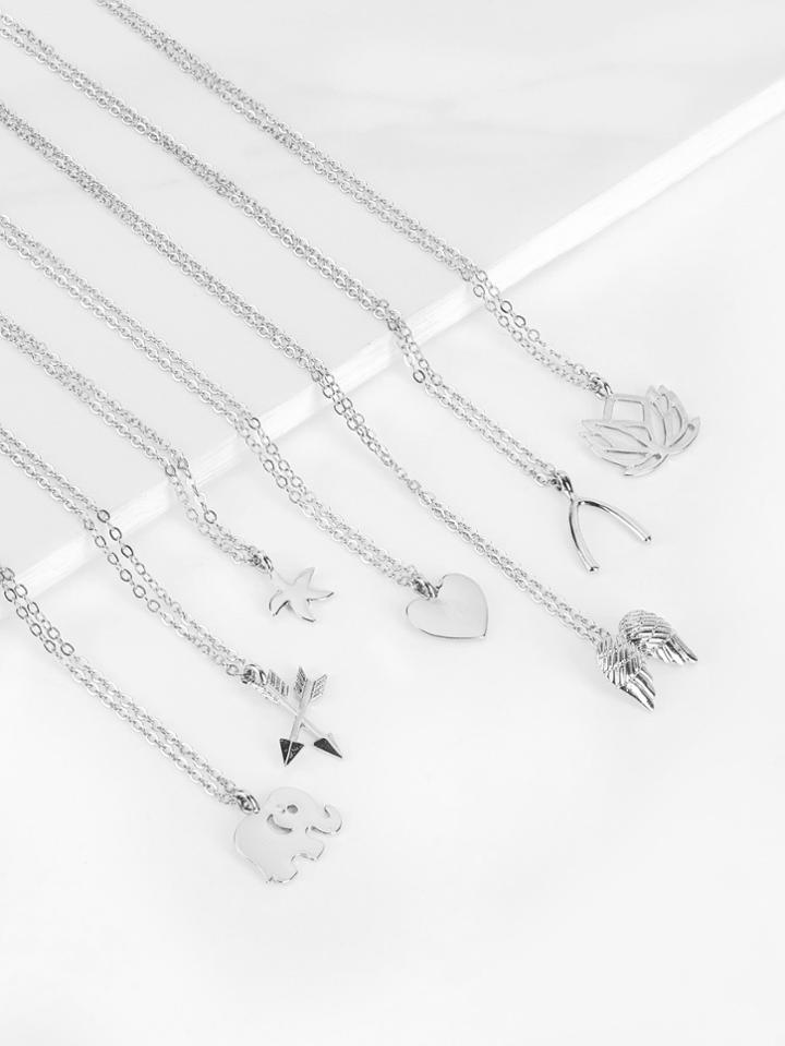 Shein Elephant & Heart & Lotus Pendant Necklace Set