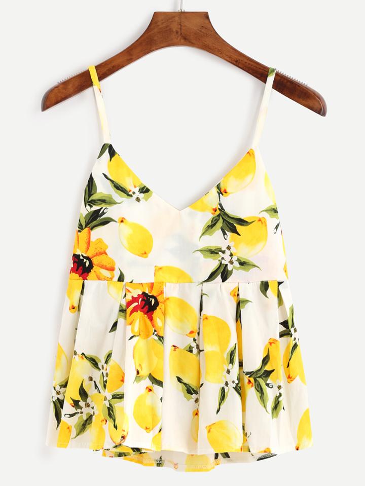 Shein Lemon Print Pleated Cami Top
