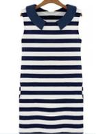 Rosewe Chic Turndown Collar Sleeveless Striped Dress For Woman