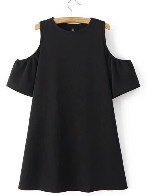 Shein Black Cold Shoulder Plain A-line Dress