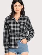 Shein Drop Shoulder Button Up Checkered Blouse