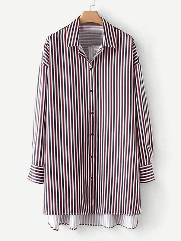 Shein Step Hem Striped Shirt Dress