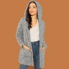 Shein Pocket Patched Marled Teddy Coat