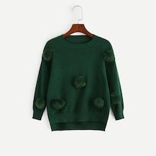 Shein Girls Pompom Detail Split Solid Jumper