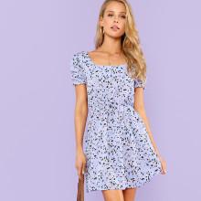 Shein Ruffle Cuff Calico Print Dress