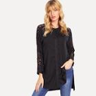 Shein Lace Insert Step Hem Shirt