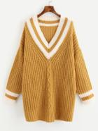 Shein Drop Shoulder Striped Trim Longline Sweater