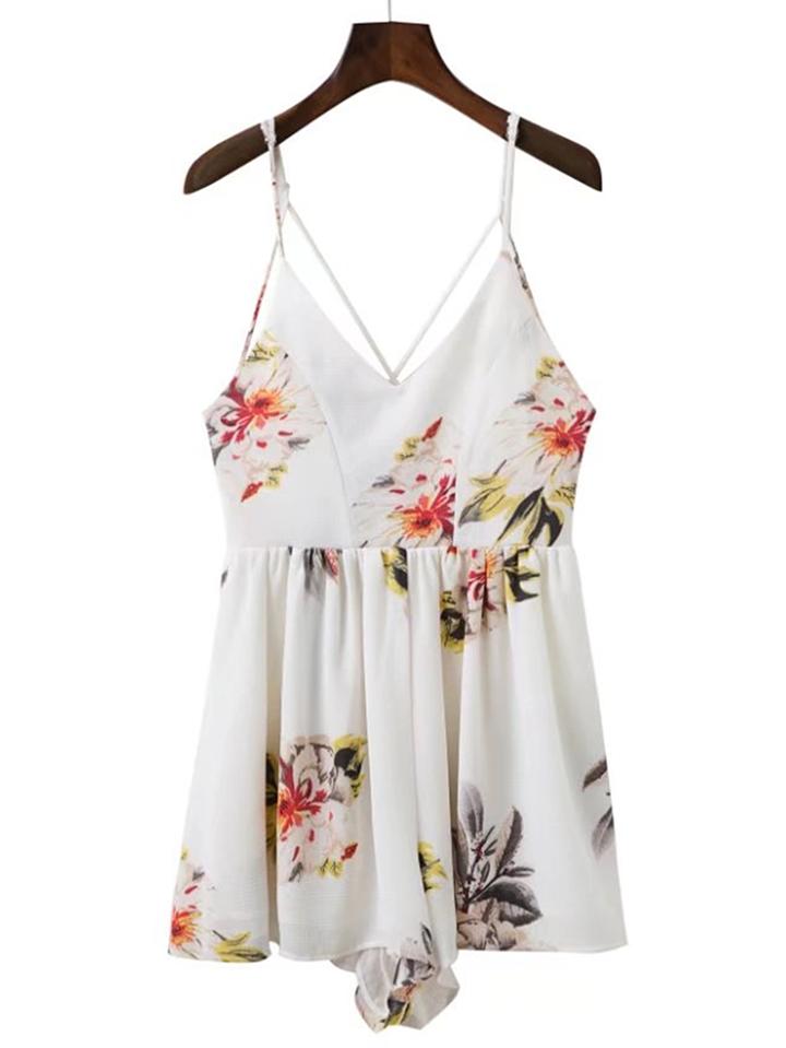 Shein Criss Cross Back Floral Playsuit