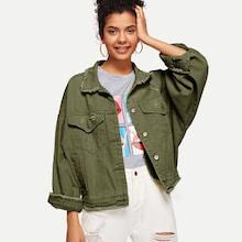 Shein Raw Hem Ripped Drop Shoulder Denim Jacket