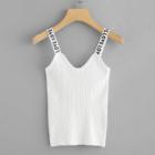 Shein Letter Print Strap Ribbed Top