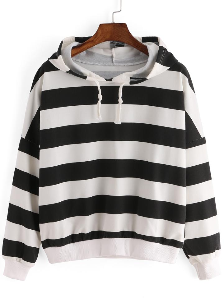 Shein Hooded Striped Sweatshirt With Drawstring