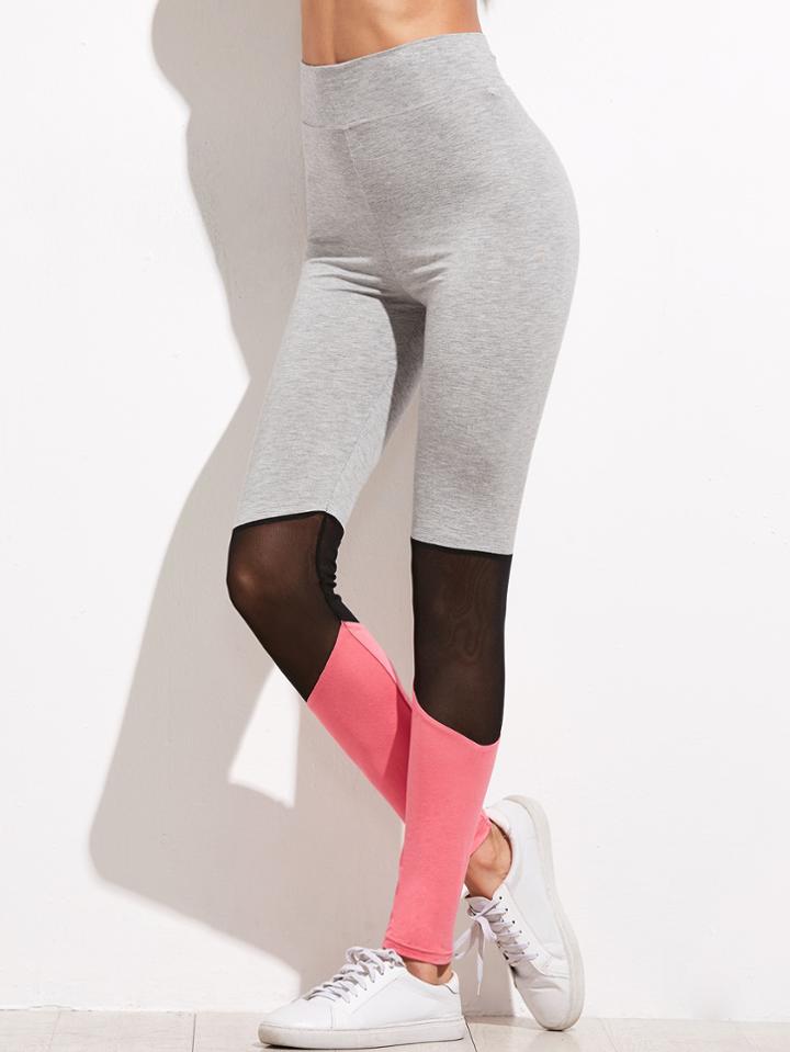 Shein Color Block Mesh Insert High Waist Leggings