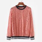 Shein Contrast Stripe Trim Lace Pullover