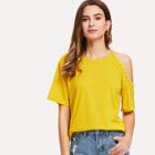 Shein Pearl Beaded Cut Out Shoulder Tee