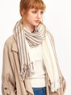 Shein Khaki Stripe Long Tassel Scarf