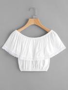 Shein Flounce Layered Elasticized Neckline Lace Hem Blouse