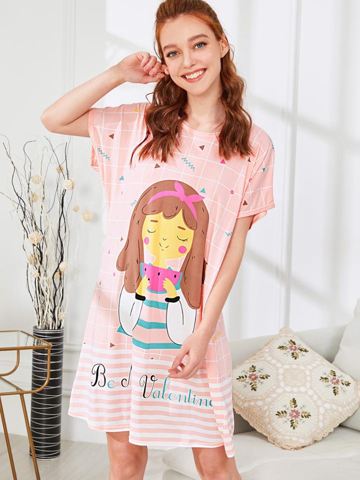 Shein Contrast Striped Girl Print Dress