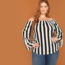 Shein Plus Bell Sleeve Striped Tee