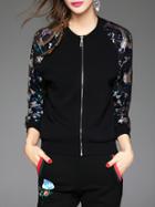 Shein Black Sequined Sleeve Zipper Coat