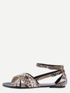 Shein Snake Embossed Faux Leather Crisscross Sandals - Bronze