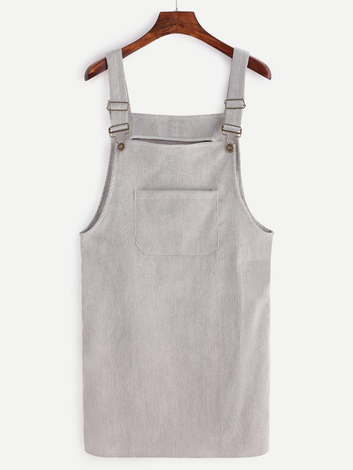 Shein Grey Corduroy Overall Dress With Pocket