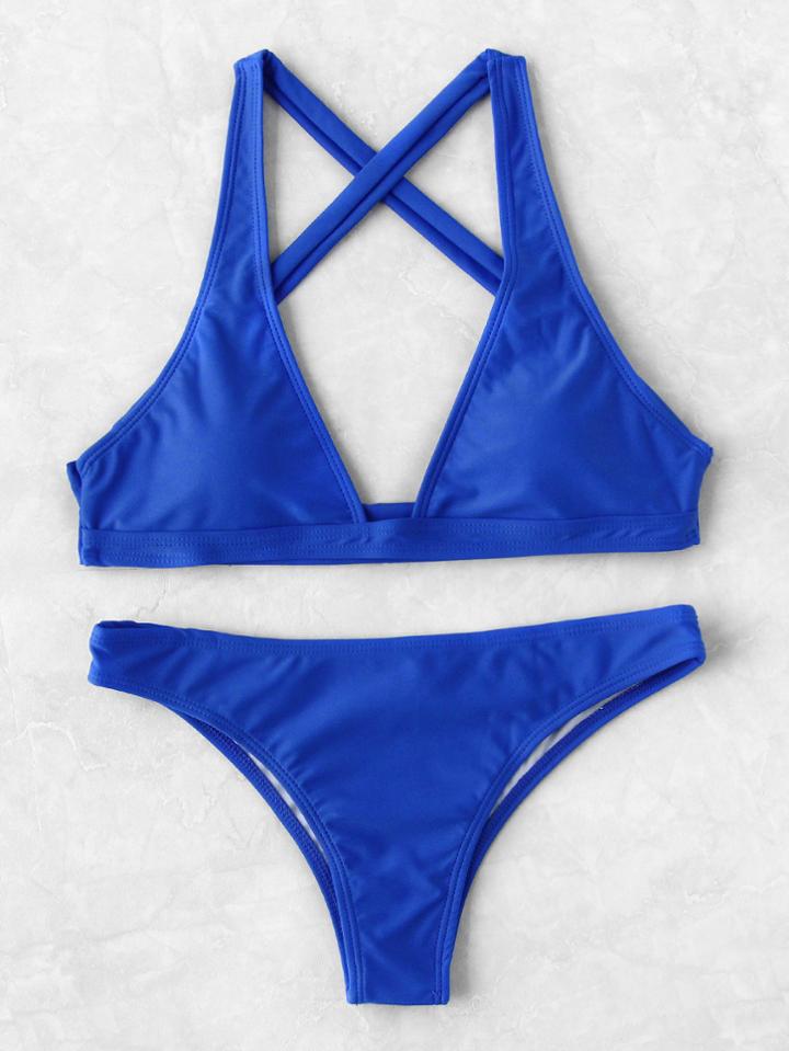 Shein Plunge Neck Cross Back Bikini Set