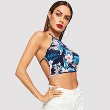 Shein Knot Flower Print Halter Top
