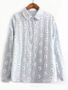 Shein Flower Print Pale Blue Blouse