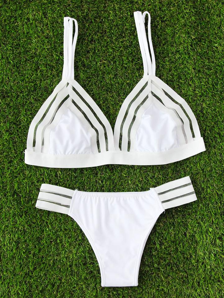 Shein Mesh Insert Triangle Bikini Set