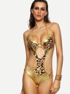 Shein Ring Accent Cutout Multicolor Leopard Print Monokini