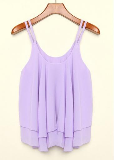 Rosewe Purple Round Neck Double Layered Chiffon Camisole Top