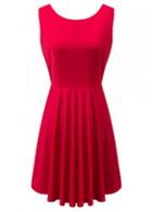 Rosewe Catching Open Back Round Neck Red Tank Dress
