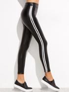 Shein Black Side Stripe Pu Leggings