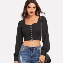 Shein Knot Backless Lantern Sleeve Blouse
